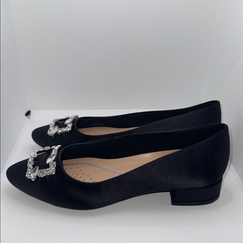 Easy Spirit Carisma Black Satin Dress Pumps w Rhinestone Buckle Women’s 7 - Picture 4 of 13